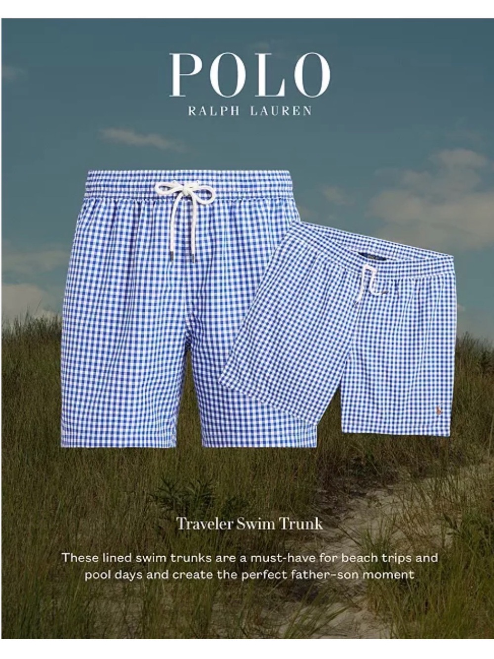 Polo Ralph Lauren Traveler gingham swim trunks in a blue and white check Boys S8